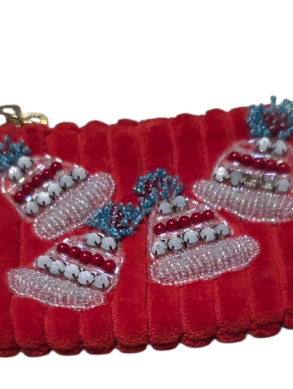 NWT Anthropologie Beaded Quilted Holiday Coin Purse With Tassel Zipper Pull